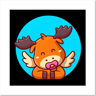 Cute Baby Moose With Pacifier Cartoon Posters and Art